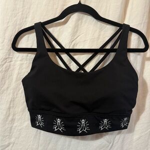 lululemon athletica Black Sports Bra with White Prayer Hand Motif